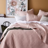 Vintage Washed Linen Nude Pink Quilted Coverlet Separates