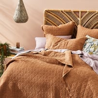 Vintage Washed Linen Caramel Quilted Coverlet Separates