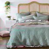 Vintage Washed Linen Eucalyptus Quilted Quilt Cover Separates
