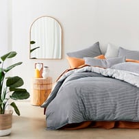 Stonewashed Printed Cotton Navy Stripe Quilt Cover Separates