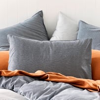 Stonewashed Printed Cotton Navy Stripe Pillowcases
