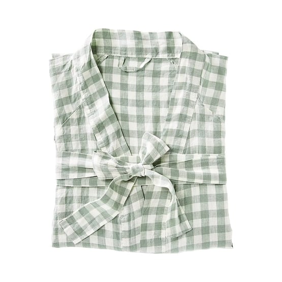 Vintage Washed Linen Eucalyptus Check Robe