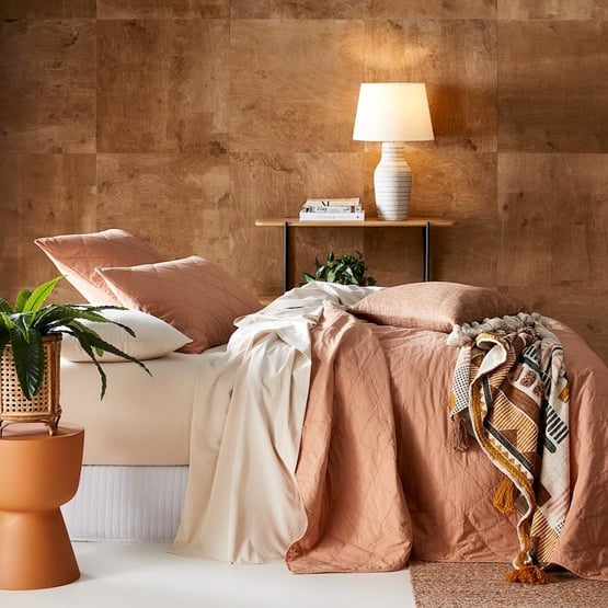 Stonewashed Cotton Coral Sand Coverlet Separates