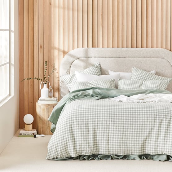 Vintage Washed Linen Eucalyptus Check Quilt Cover Separates