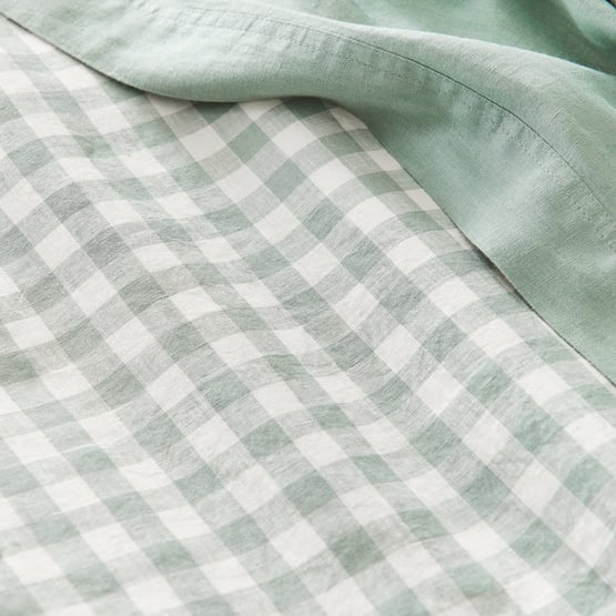 Vintage Washed Linen Eucalyptus Check Quilt Cover Separates