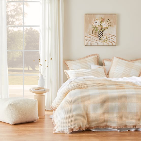 Harlem Waffle Check Pink Sand Quilt Cover Separates