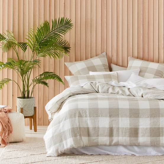 Vintage Washed Linen Large Linen Check Quilt Cover Separates