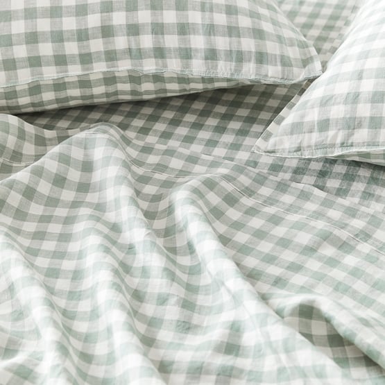 Vintage Washed Linen Eucalyptus Check Sheet Separates 