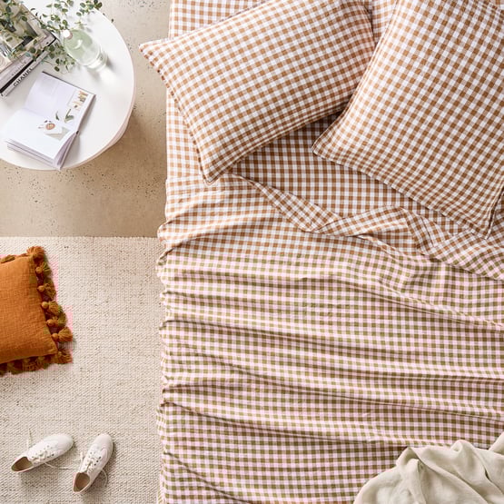 Vintage Washed Caramel Check Sheet Separates