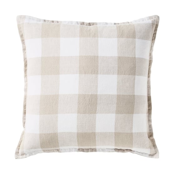 Belgian White & Linen Large Check Vintage Washed Linen Cushion