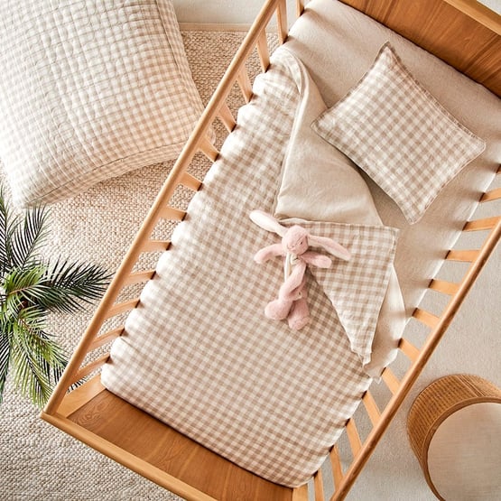 Vintage Washed Linen Check Cot Quilt Cover Set