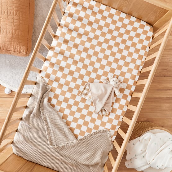 Gigi Grid Jersey Caramel Fitted Sheet Pack of 2