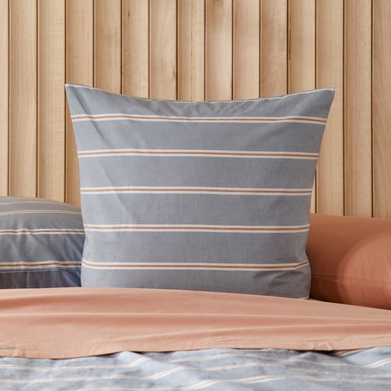 Stonewashed Cotton Printed Storm Blue Stripe Pillowcases