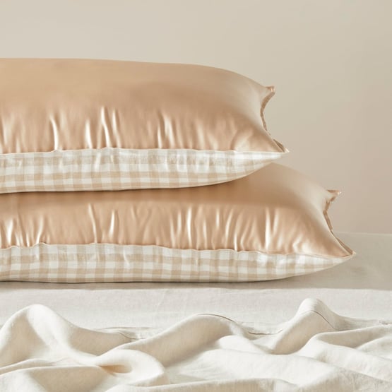Vintage Washed Linen Silk Linen Check Pillowcase Pair