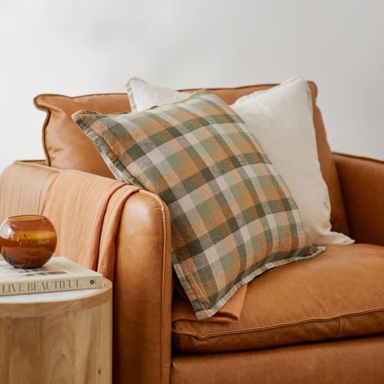 Belgian Greens Multi Check Vintage Washed Linen Cushion