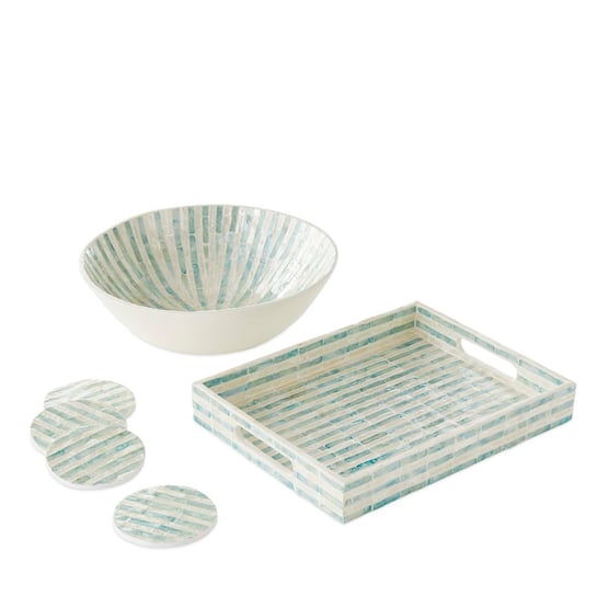 Sicily Capiz Teal Stripe Bowl