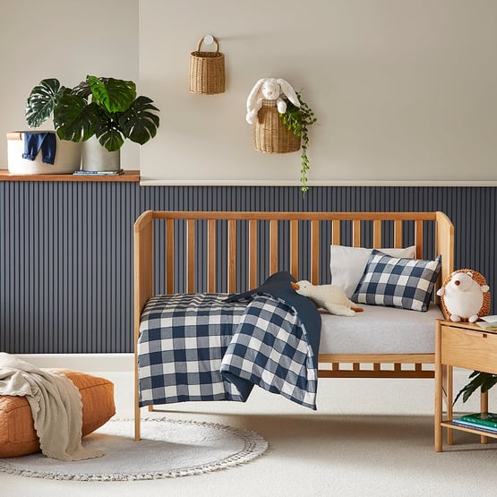 Carter Check Denim Cot Quilt Cover Set