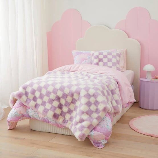 Frankie Lilac Check Faux Fur Throw