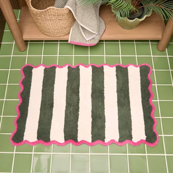Scallop Stripe Spinach & Natural Bath Mat