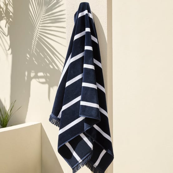 Luxe Indigo Stripe Velour Beach Towel