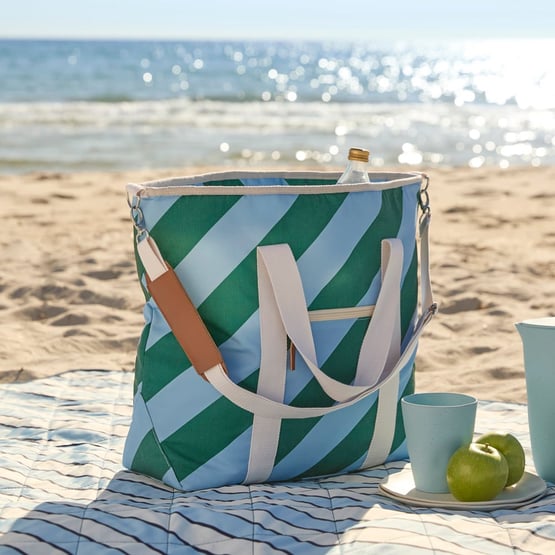 Large Forest & Chambray Stripe Beach Cooler Bag