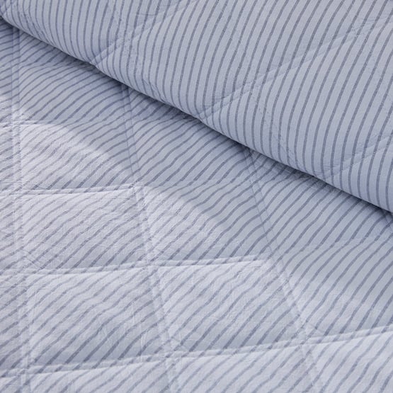 Stonewashed Cotton Printed Thin Chambray Stripe Quilted Coverlet Separates