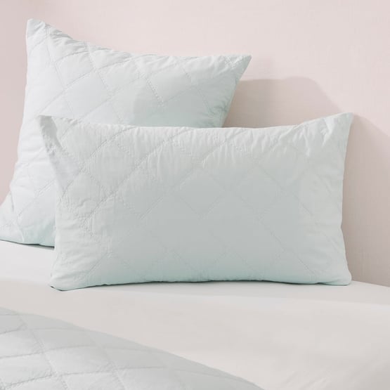 Stonewashed Cotton Chalk Blue Quilted Pillowcases