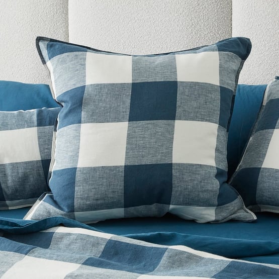 Vintage Washed Linen Large Navy Check Pillowcases