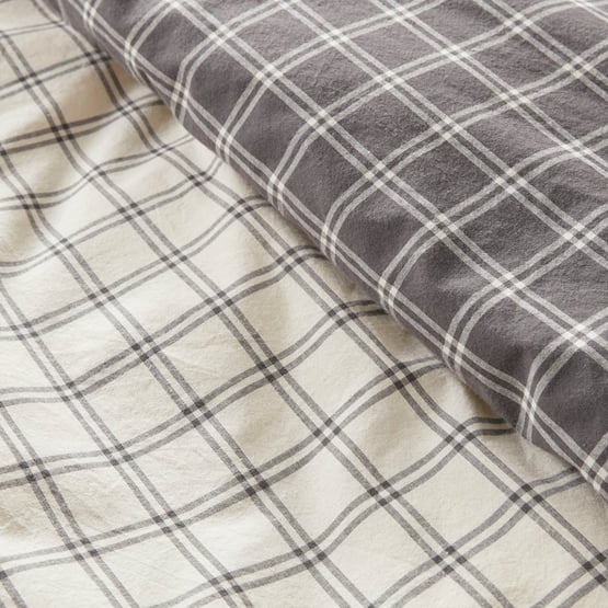 Stonewashed Cotton Charcoal Grid Quilt Cover Separates