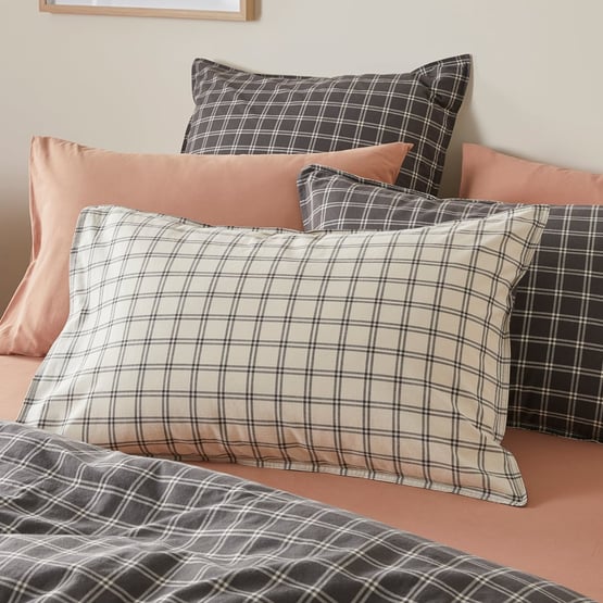 Stonewashed Cotton Charcoal Grid Pillowcases