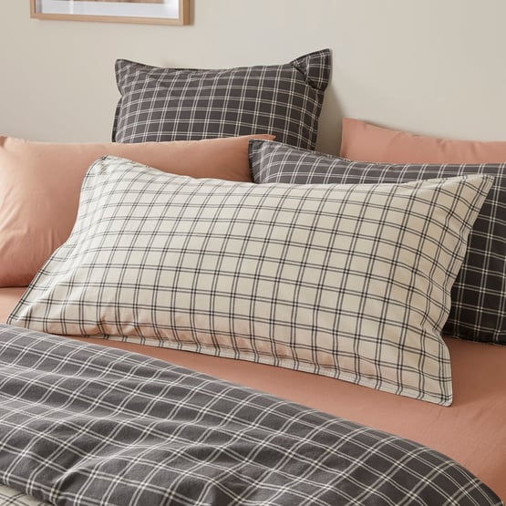 Stonewashed Cotton Charcoal Grid Pillowcases