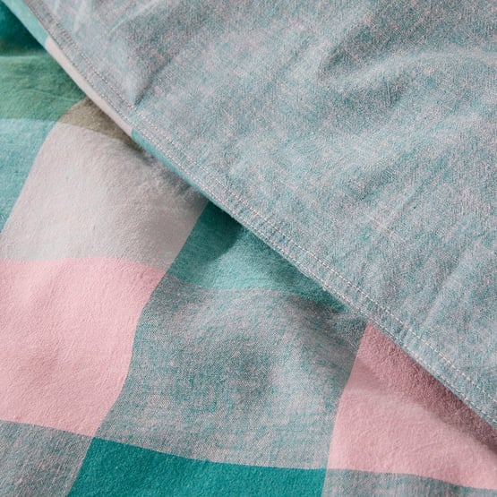 Vintage Washed Linen Cotton Forest Check Quilt Cover Set + Separates