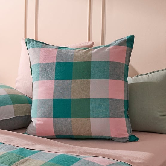 Vintage Washed Linen Cotton Forest Check Pillowcases
