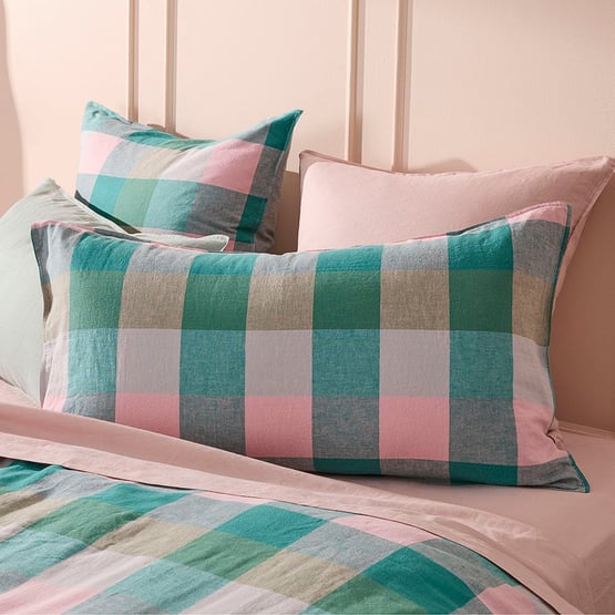 Vintage Washed Linen Cotton Forest Check Pillowcases