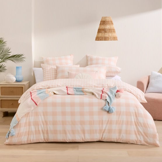 Stonewashed Cotton Peach Gingham Quilt Cover Separates