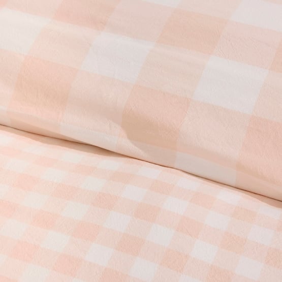 Stonewashed Cotton Peach Gingham Quilt Cover Separates