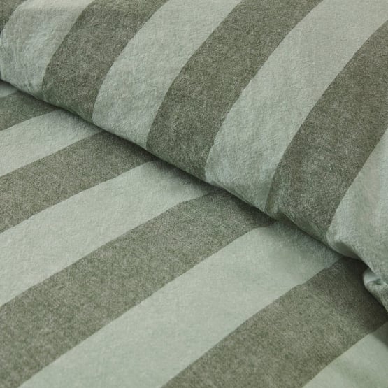 Stonewashed Cotton Green Block Stripe Quilt Cover Separates