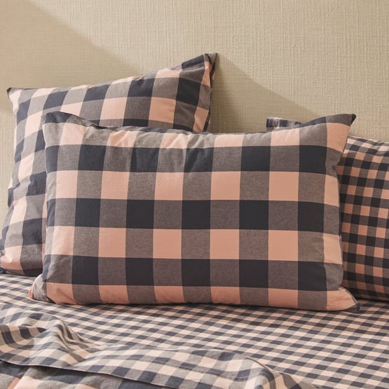 Stonewashed Cotton Mocha Gingham Pillowcases