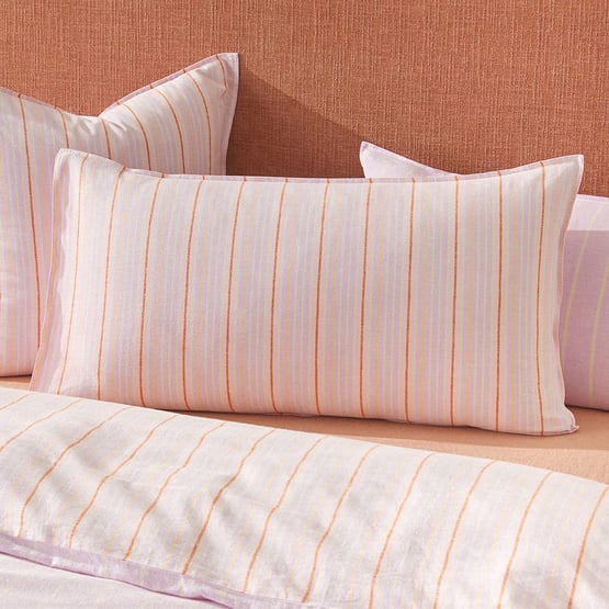 Vintage Washed Linen Cotton Summer Stripe Lilac Pillowcases