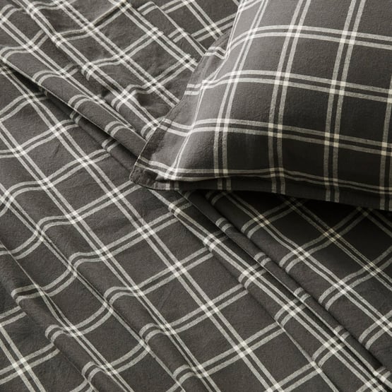 Stonewashed Cotton Charcoal Grid Sheet Separates