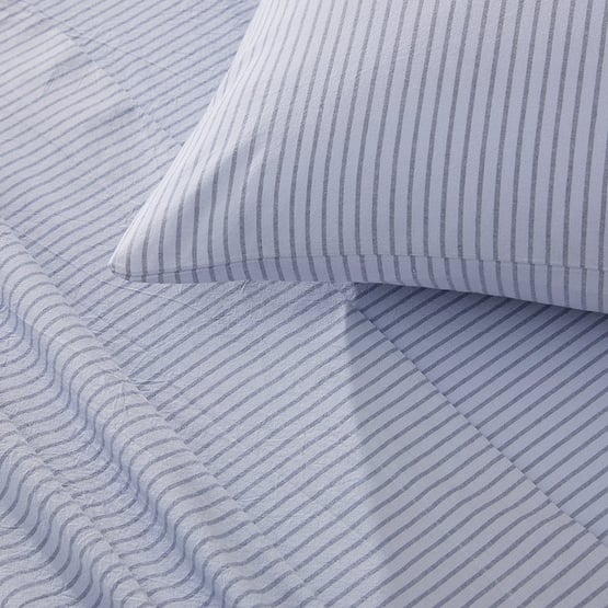Stonewashed Cotton Printed Thin Chambray Stripe Sheet Separates