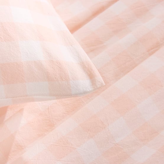 Stonewashed Cotton Peach Gingham Sheet Separates