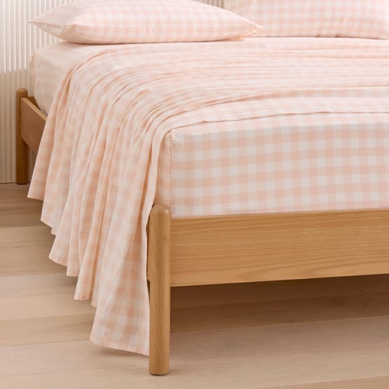 Stonewashed Cotton Peach Gingham Sheet Separates
