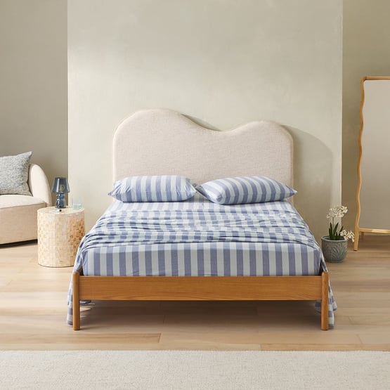 Stonewashed Cotton Blue Block Stripe Sheet Set