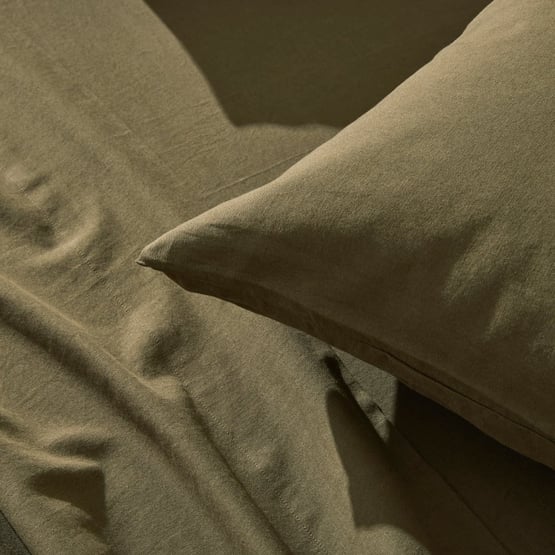 Relaxed Linen Look Dark Olive Sheet Set
