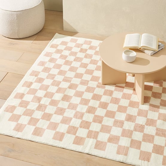 Supersoft Checkerboard Nude Washable Rug