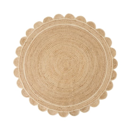Jute & White Scalloped Round Rug