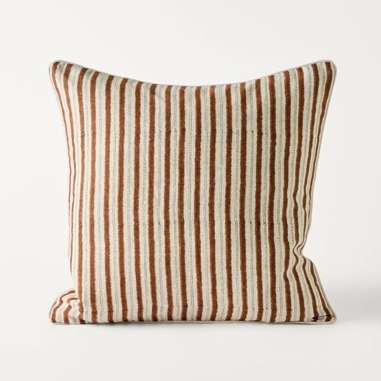 Delhi Brown Sugar & Black Woodblock Wobble Stripe Cushion