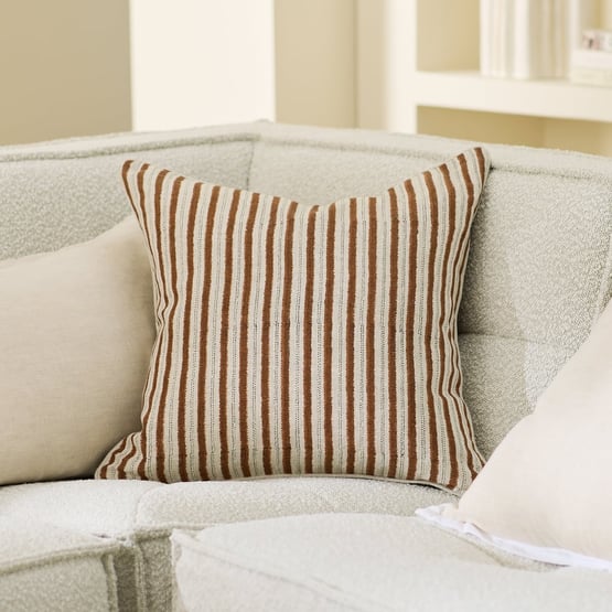 Delhi Brown Sugar & Black Woodblock Wobble Stripe Cushion