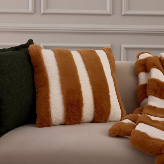 Neve Stripe Natural & Hazel Fur Cushion